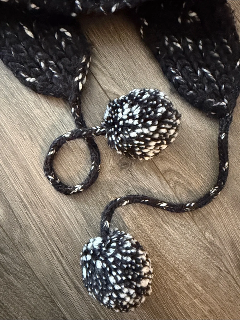Madewell Black and White Knit Earflap Pom Pom Hat Winter